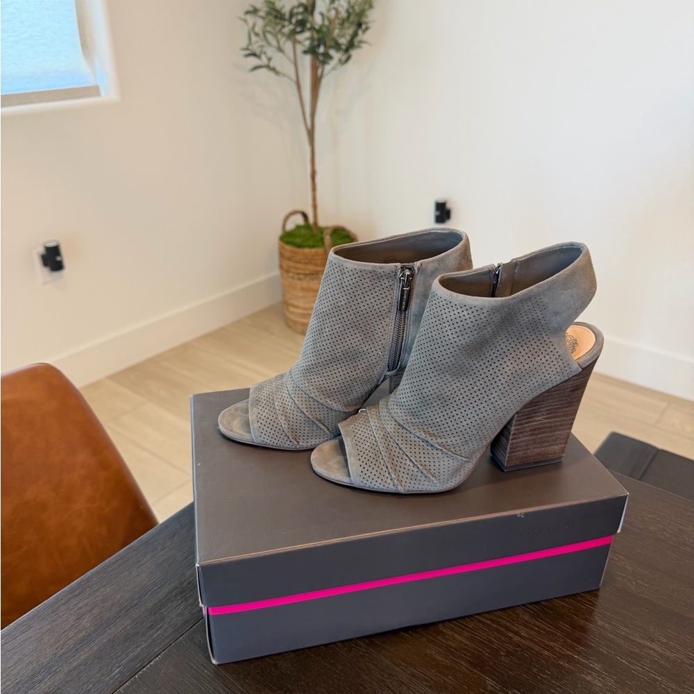 Vince Camuto Gray Peep-Toe Ankle Boots
